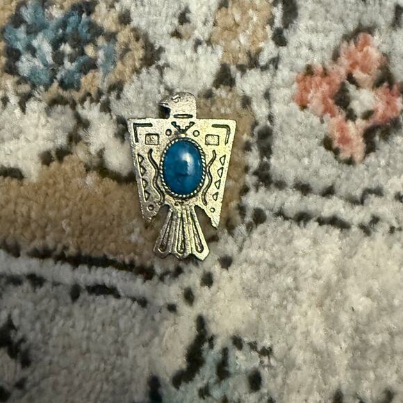 Vintage Native American Style‎ Thunderbird Brooch Pin Faux Turquoise Stone 1.75” - Picture 2 of 4